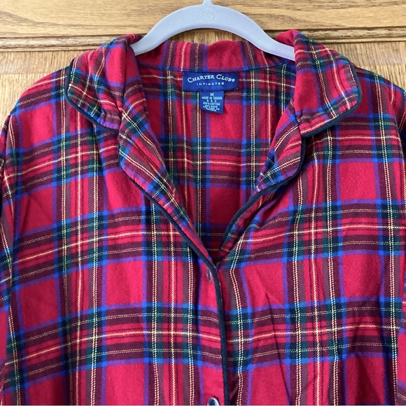 Charter Club Intimates Red Plaid Button-Up Sleep Shirt/Dress Medium - Picture 2 of 7